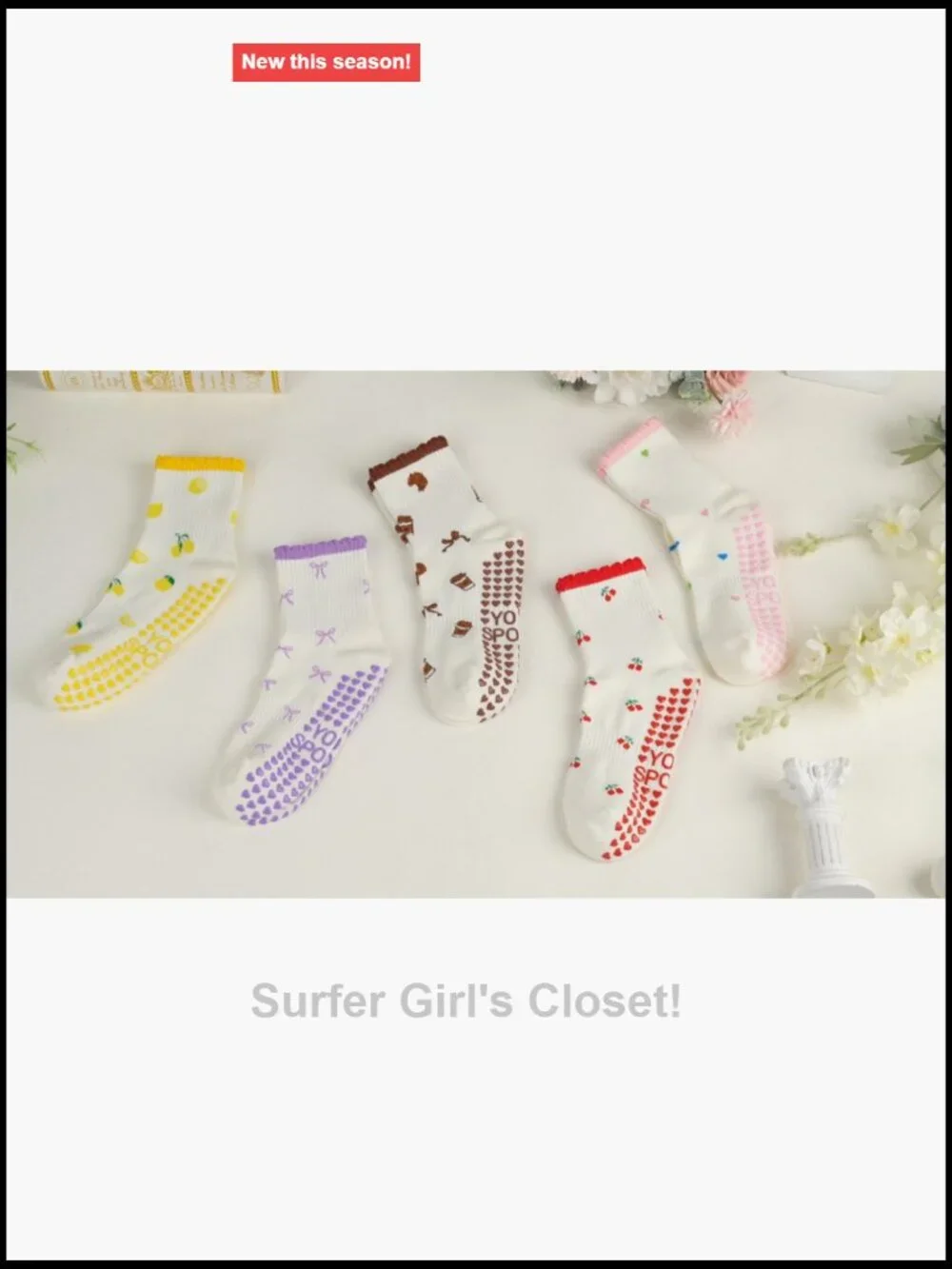 5 Pairs Non Slip Pilates Yoga Cotton Socks Ruffles Cute Embroidery